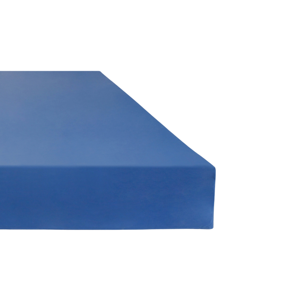 Cropped view of Sensia Waterproof Mattress with blue cover. 