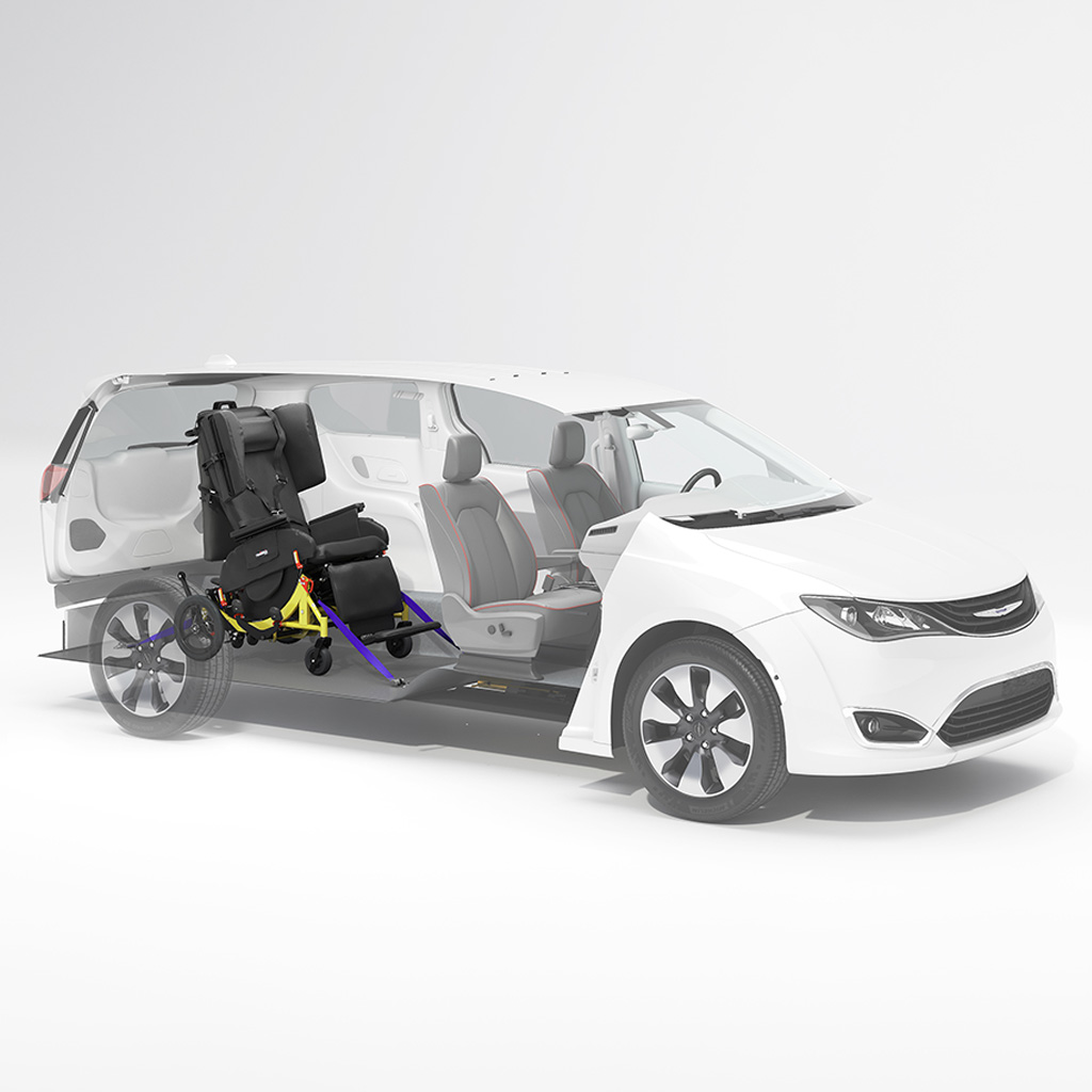 The Traversa Wheelchair by Broda inside of a van.