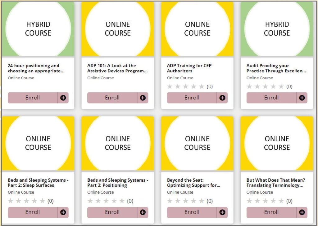 A grid of the online learning courses offered on Motion's Learning Portal.
