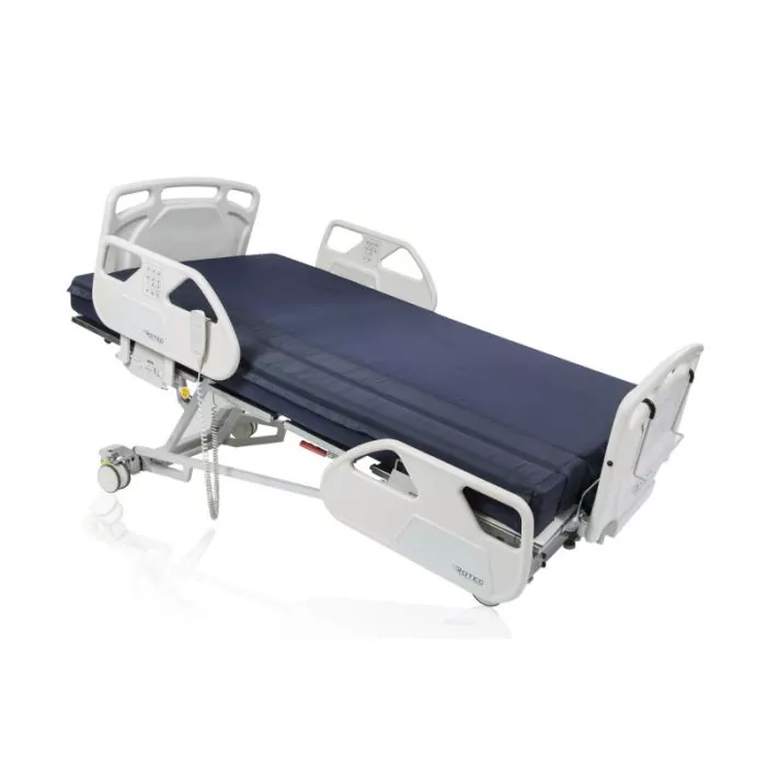 Versatech 1100 bed from Rotec in white with a blue mattress.